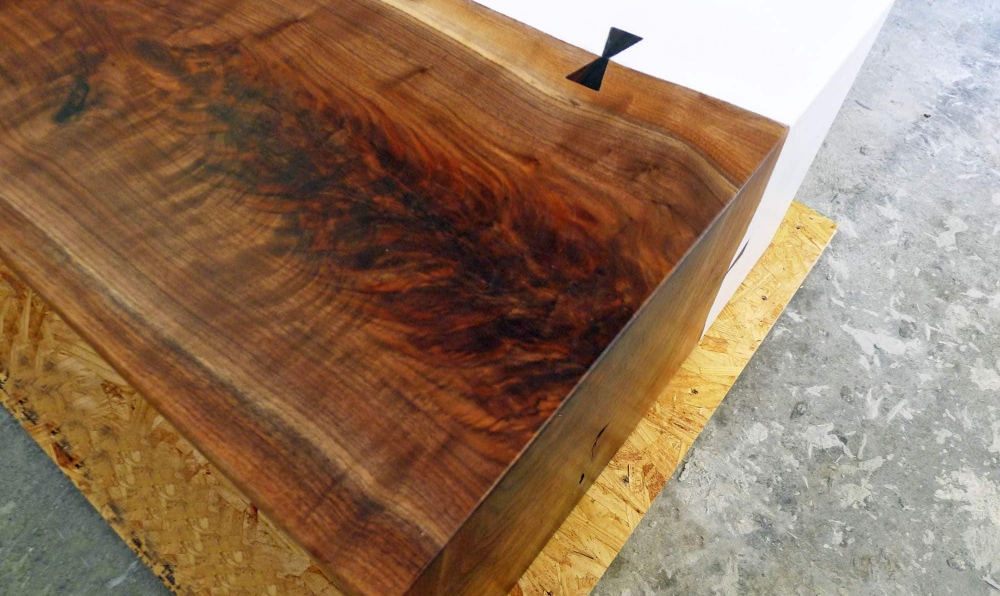 walnut and concrete coffee table