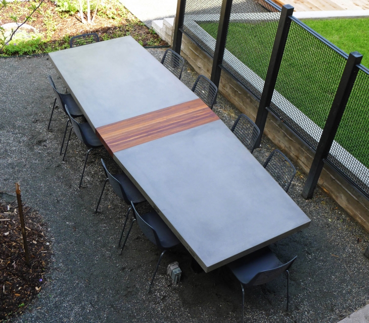 concrete and teak conference table
