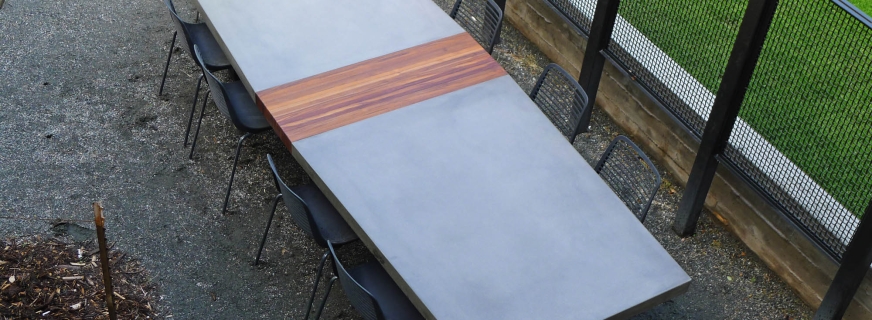 concrete and teak conference table