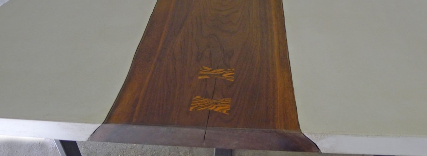 Concrete and walnut river table