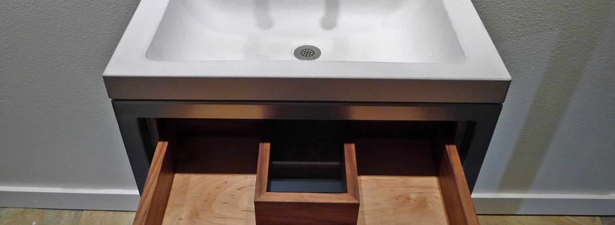 Concrete, steel,  and walnut vanity