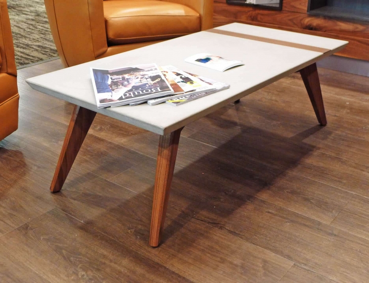 Concrete and walnut cocktail table