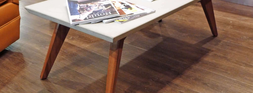 Concrete and walnut cocktail table