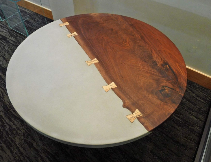 Concrete and walnut round table