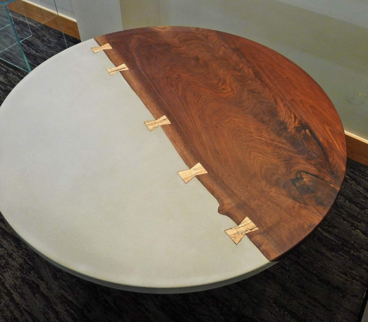 Concrete and walnut round table