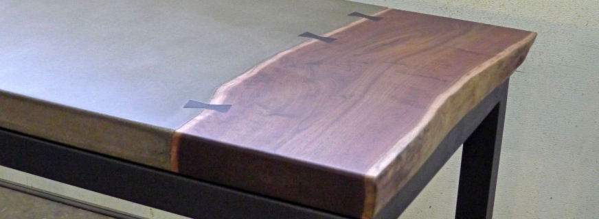 Concrete and walnut desk