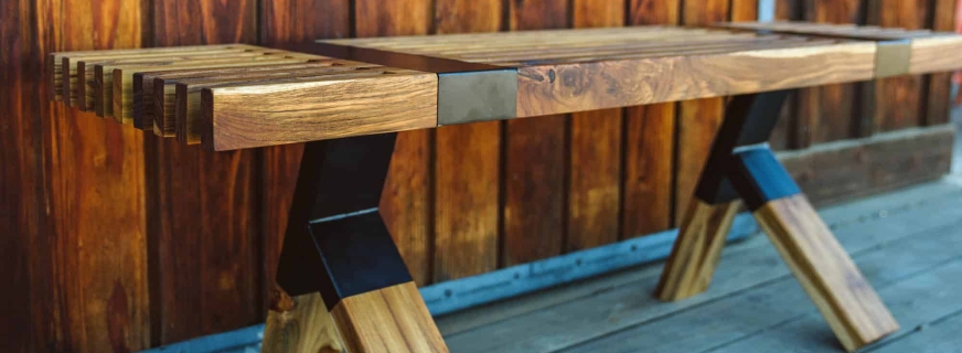 Teak and steel bench