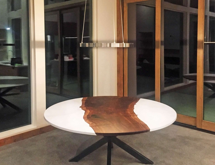 ‘Tahoe’ concrete and claro walnut table