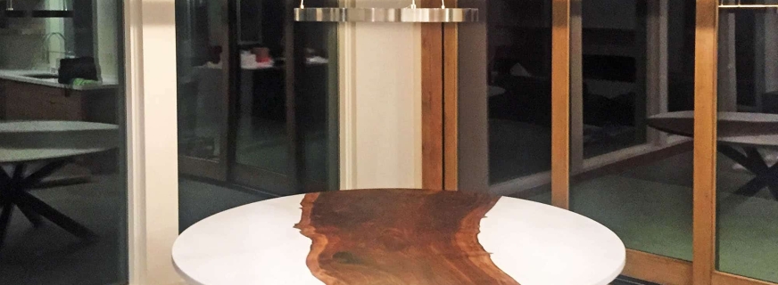 ‘Tahoe’ concrete and claro walnut table