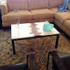 concrete and walnut coffee table