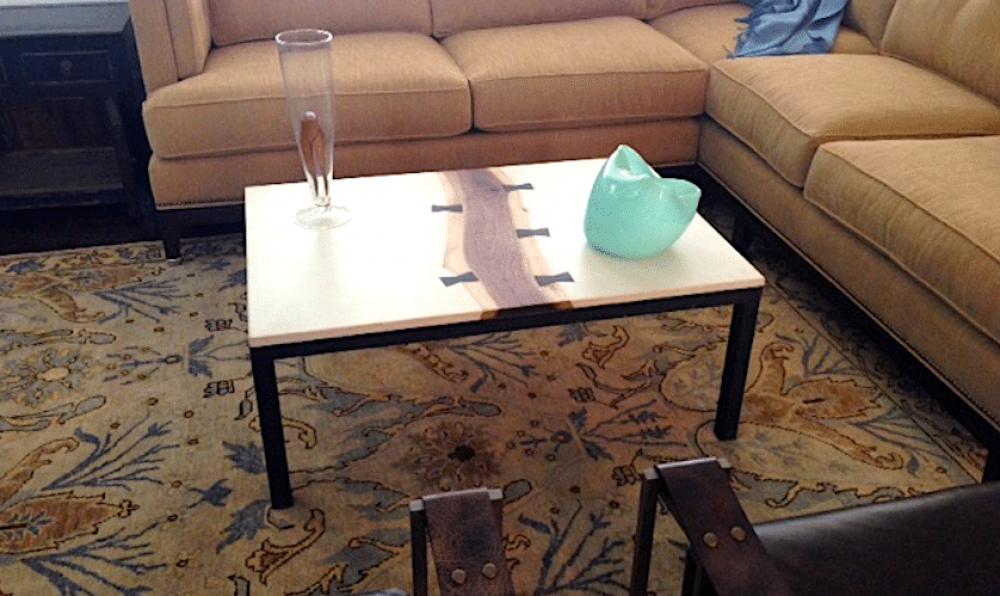 concrete and walnut coffee table