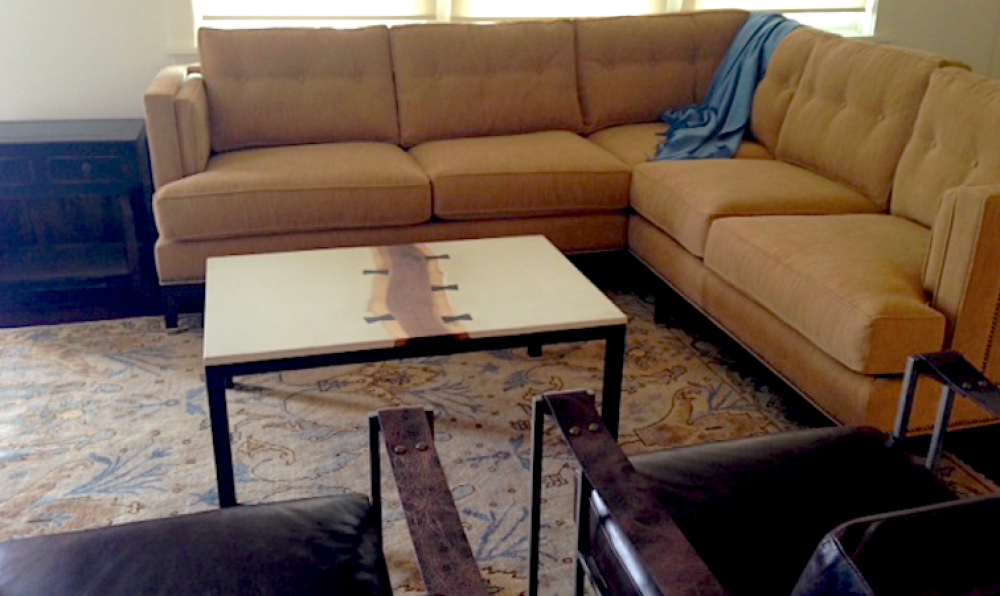 walnut and concrete coffee table