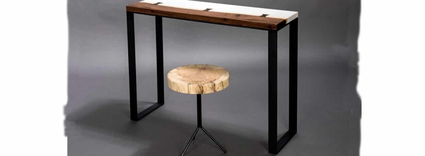 Concrete and walnut console