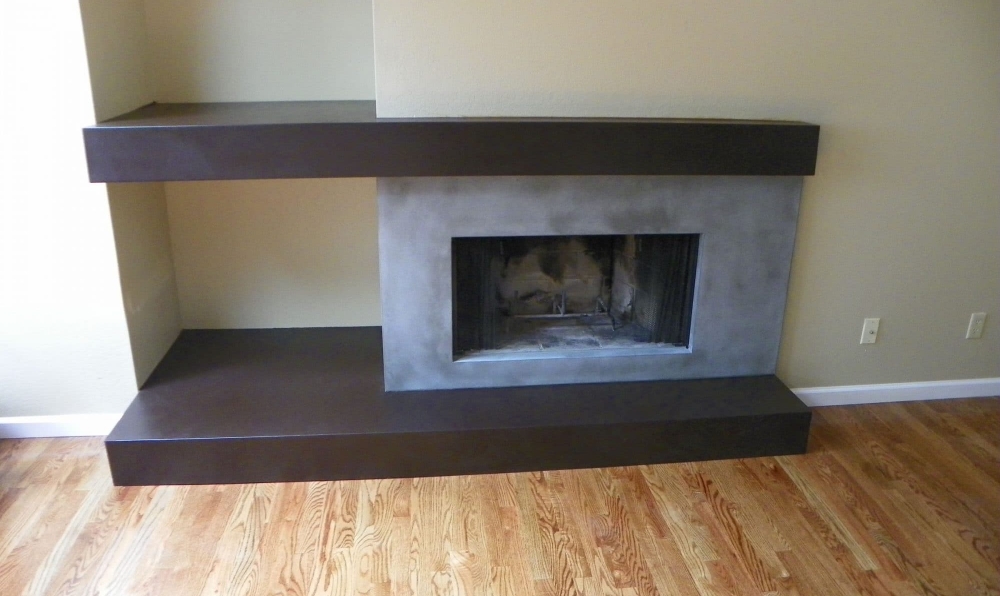 gray and brown concrete freplace