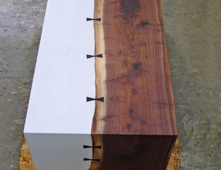 Concrete and walnut waterfall coffee table