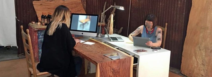 Concrete and Rosewood desk