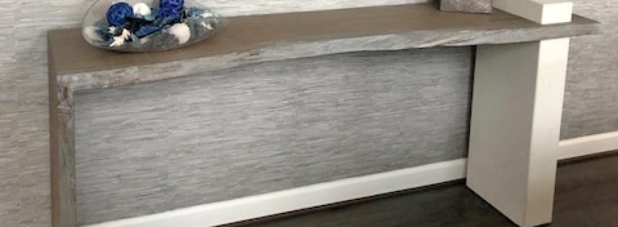 Concrete and white oak console table